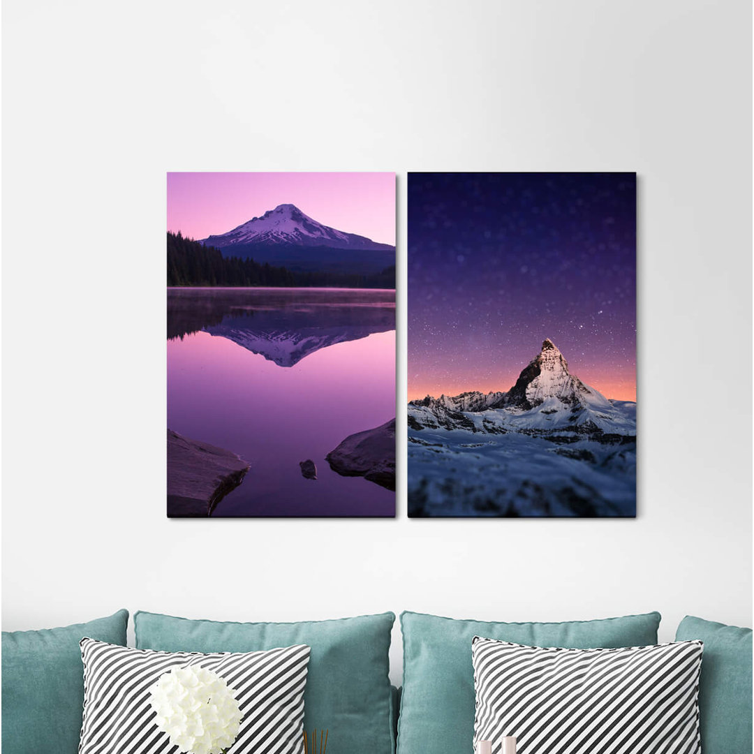 2-tlg. Leinwandbilder-Set - Fotografie „Fuji Matterhorn Mountains Volcano Night Summit Quiet”