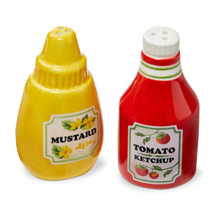Ketchup Mustard Salt and Pepper Set Of 2 Red Earthenware Everyday