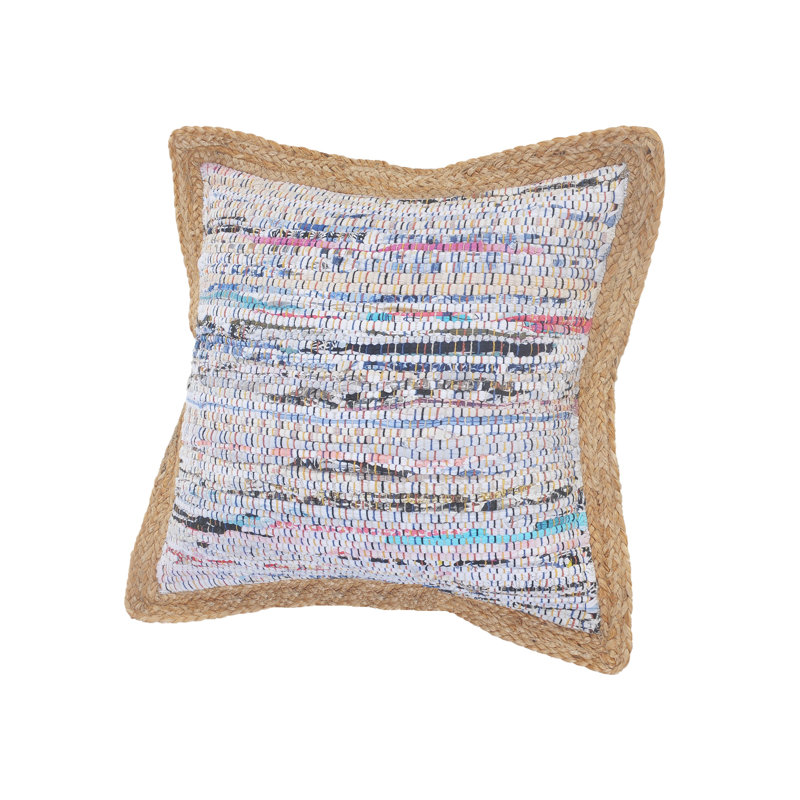 Pastel Striped Cotton and Jute Square Throw Pillow