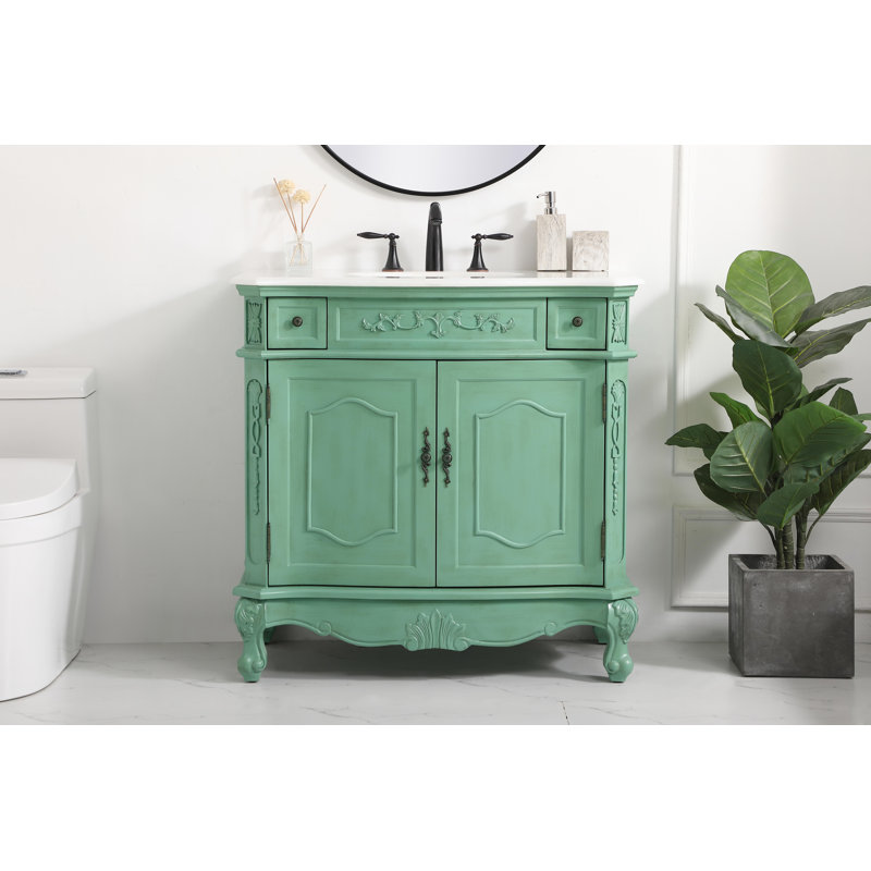 Ensemble de meuble-lavabo simple Lunette, Menthe rétro, Ivoire blanc, 36"