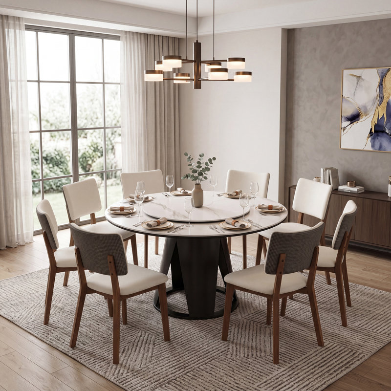 Ensemble de salle à manger 9 pièces avec chaises rembourrées 9 pièces, 9 Pieces: Table, 8 Chairs