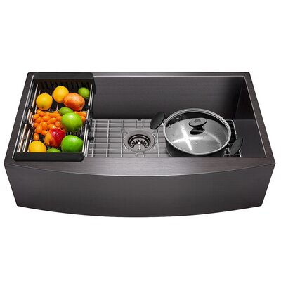 33"" L x 20"" W Farmhouse/Apron Kitchen Sink with Basket Strainer -  AKDY, KS0514