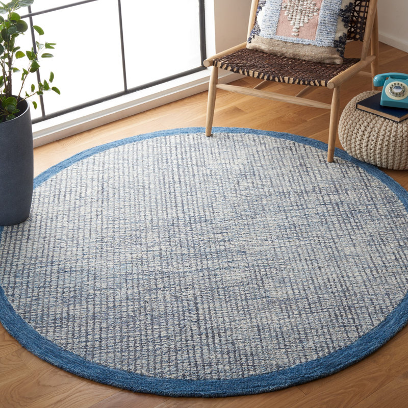 Baer Hand Tufted Wool/Cotton Rug in Ivory/Blue, Round 6'