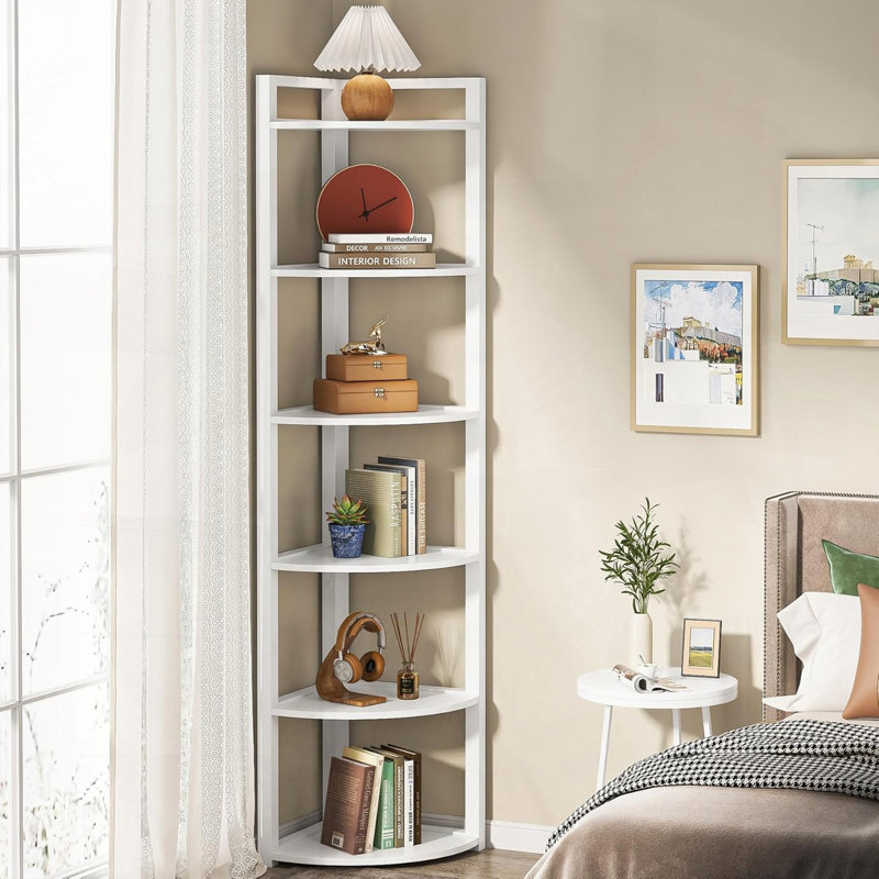 Six-Tier Corner Bookshelf Multi-Use Storage Shelf, White