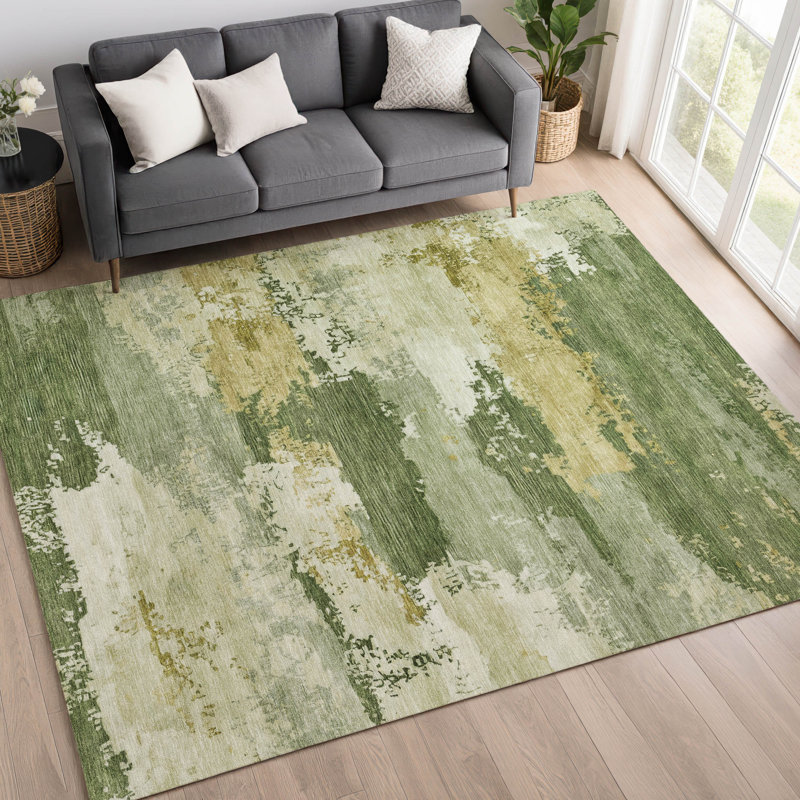 Tapis abstrait lavable à la machine de qualité supérieure Mayfield AMF2372, Olive, 3 pi x 5 pi