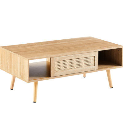 Modern Living Room Decoration Table, 41.66", Solid Wood Legs, Natural Coffee Table With Color For Design