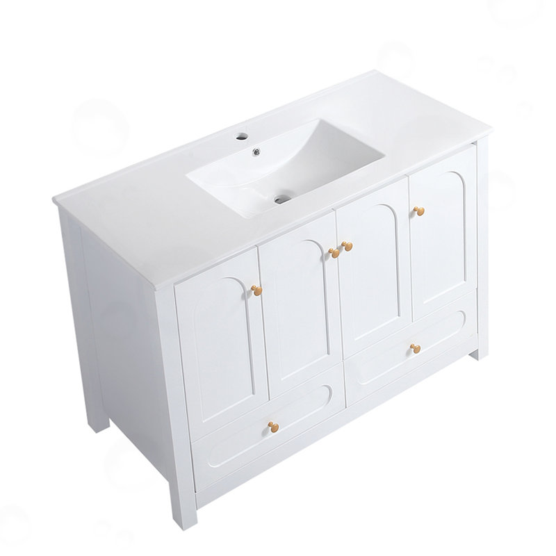 Ensemble de meuble-lavabo en céramique avec 4 portes à fermeture douce et 2 tiroirs, Blanc