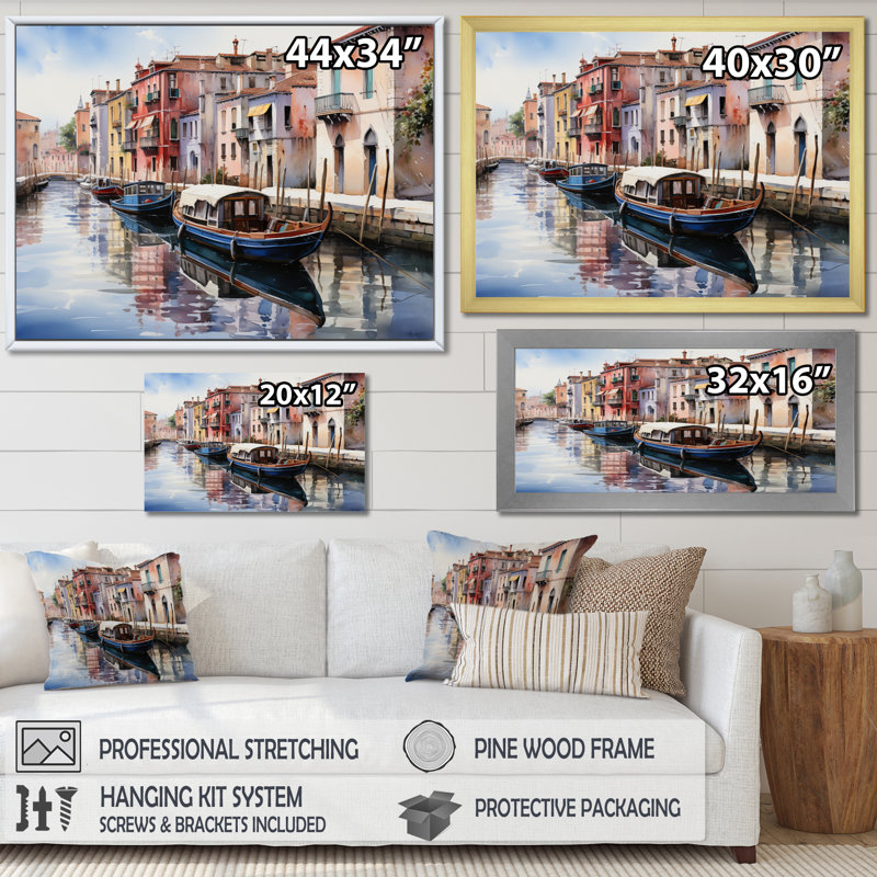 " Beige Canal Watercolor Whimsy II ", Silver Single Picture Frame, 44" W x 34" H