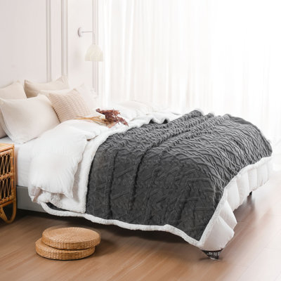 Knit Sherpa Throw Blanket, Reversible Soft Warm Throw for Couch Bed Sofa, Cozy Blanket for Bedroom Living Room, Machine Washable