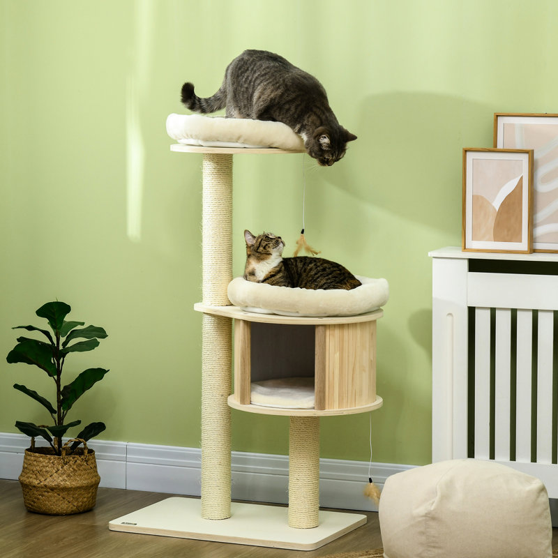 Arbre à chat à 3 niveaux, grattage, coussins moelleux et aires de jeux. Sécuritaire pour les petits chats, amusant comme poteaux à griffer pour activités supplémentaires, petits moments