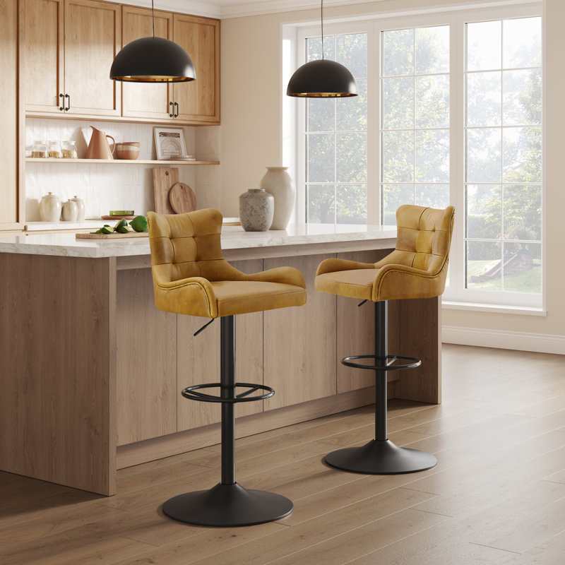 Swivel Upholstered Adjustable Height Counter Stool, Light Brown