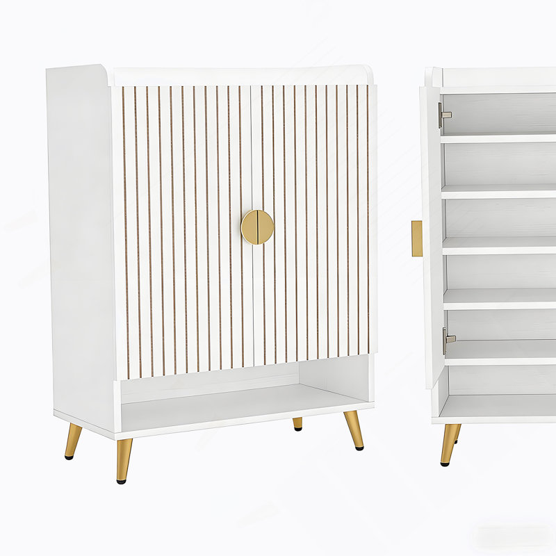 Spacious Shoe Storage Organizer,Modern Style Shoe Cabinet, White/Gold