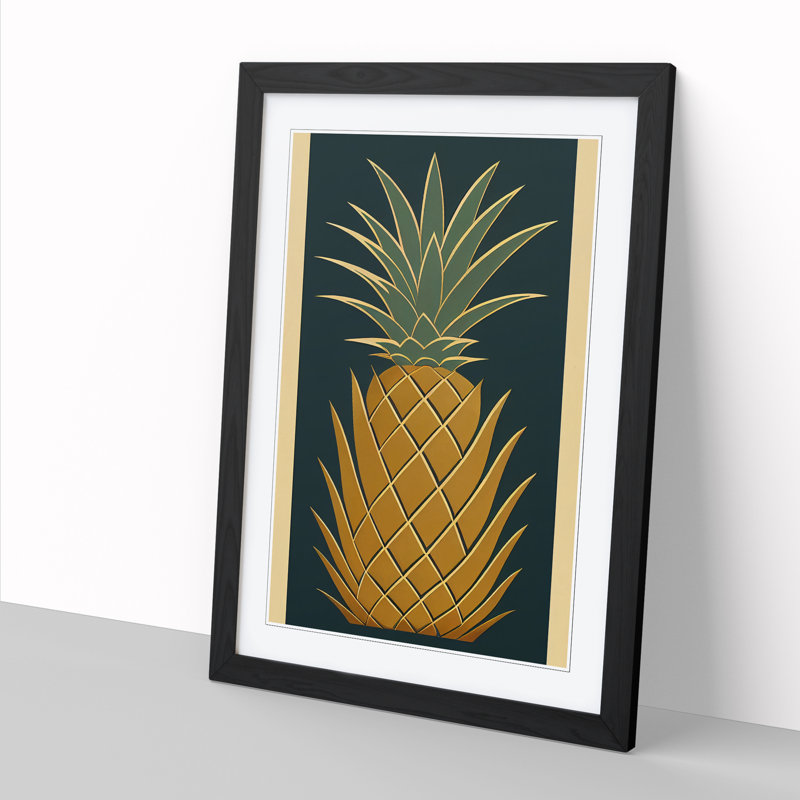Pineapple Art Deco Style - Framed Print, 64cm H x 46cm W x 2cm D, Black