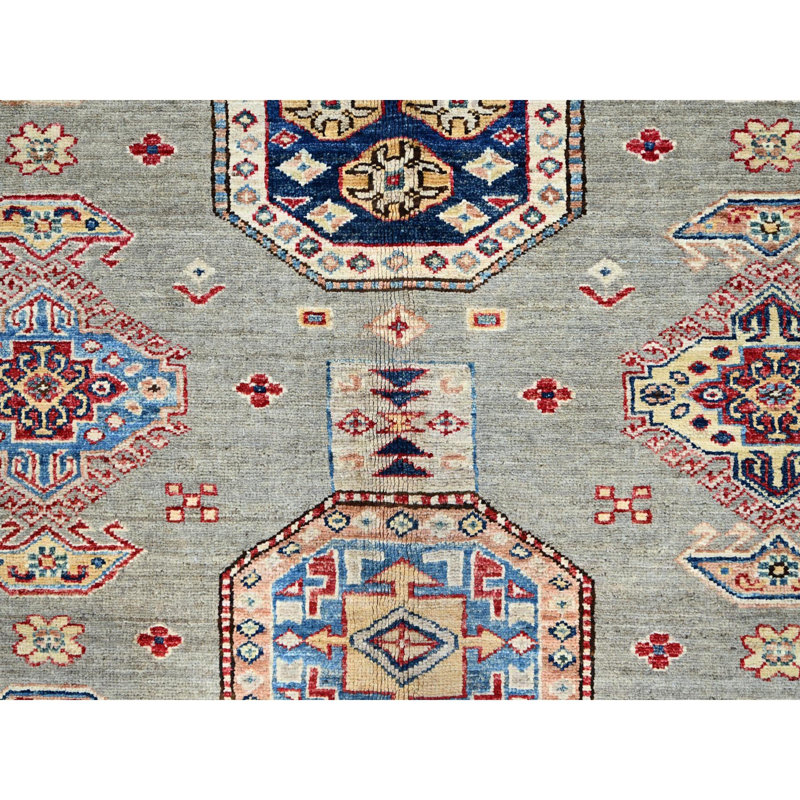 Tapis super Kazak noué à la main 8 pi 10 po x 11 pi 9 po en fer forgé gris BF8ADD5B483E49DAAAB50DB8D6178158
