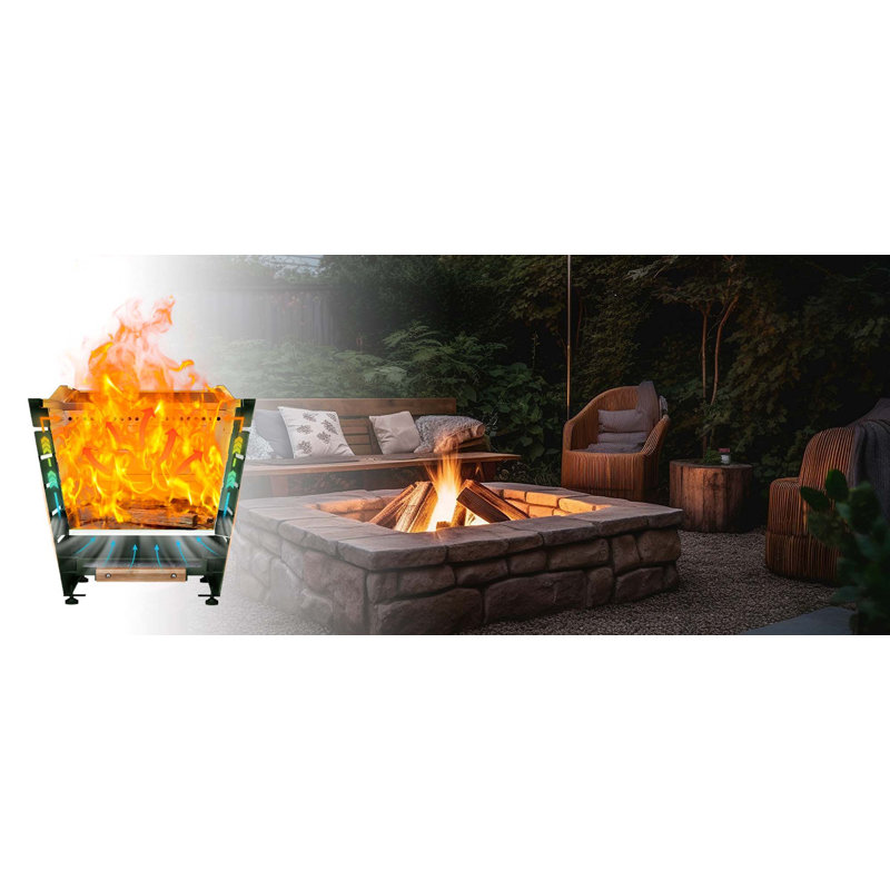 Smokeless Fire Pit Stainless Steel Wood Burning Fireplace Portable Outdoor Fire Pit Patio Smokeless Firepit With Pull-Out Ash Tray And Handles