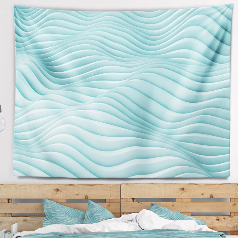 Tapisserie de vagues bleues fractales 3D, H 32 po x l 39 po