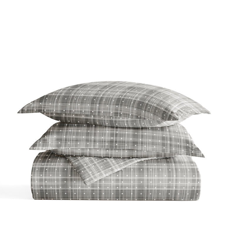 Gray Polka Dot Microfiber Queen Duvet Cover Set with Shams