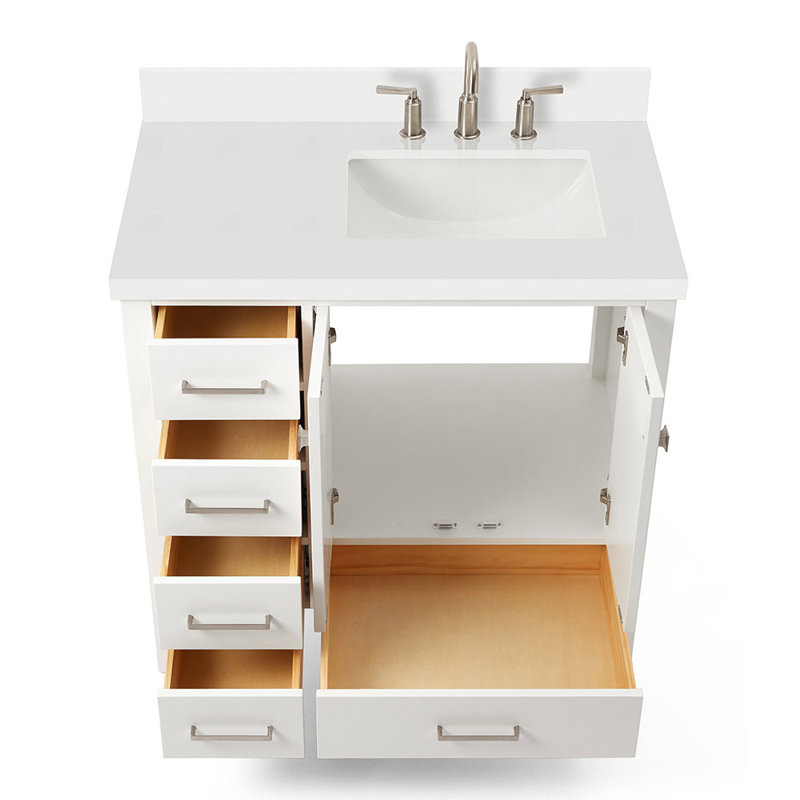 Cambridge 37'' W Single Vanity, White, Pure White Quartz, Rectangular