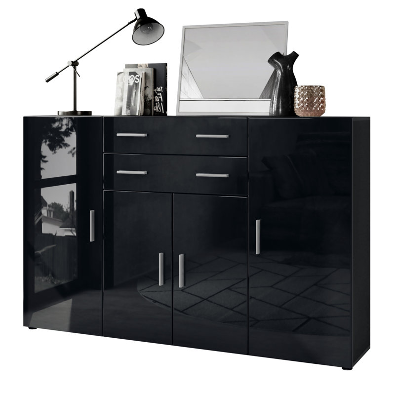 Mccammon 166 Cm Wide 2 Drawer Highboard, Black High Gloss