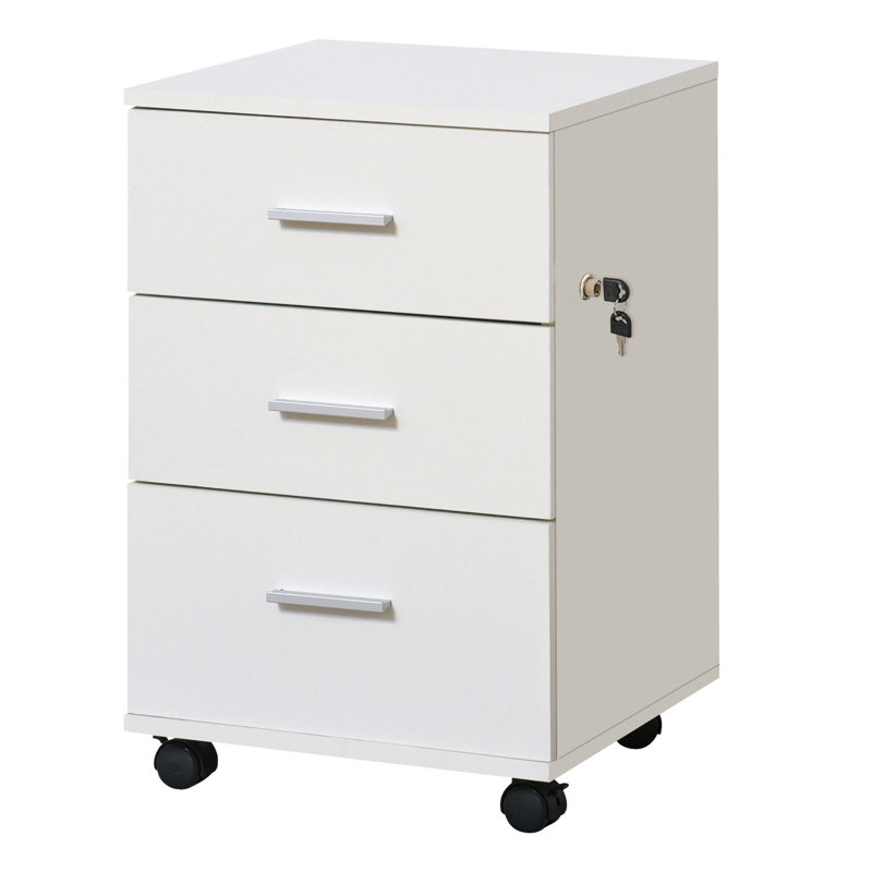 Classeur 3 tiroirs avec serrure et roulettes , Blanc