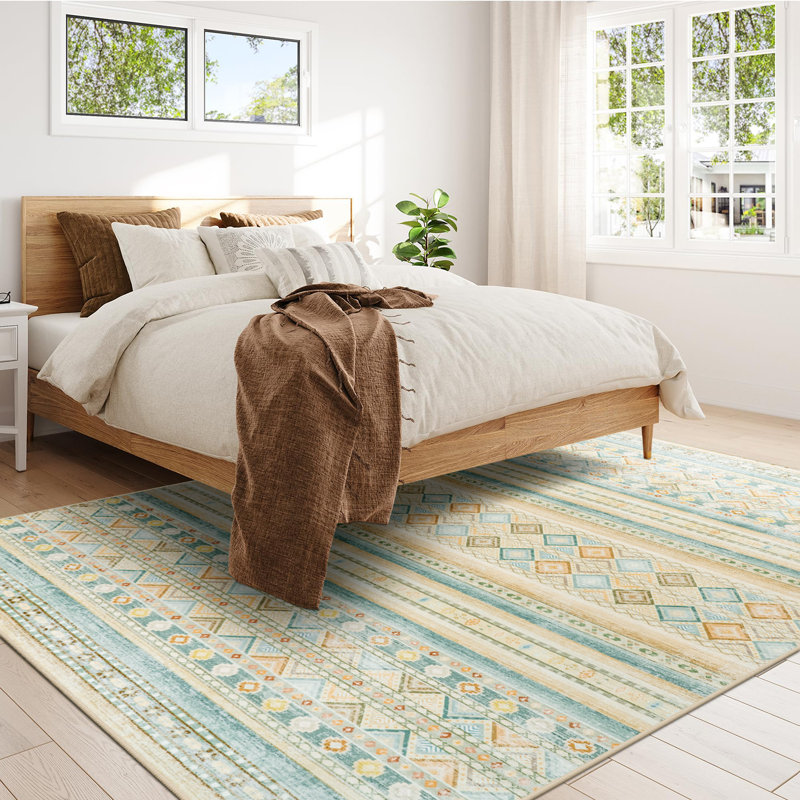 Wymond  Machine Washable Moroccan Area Rug Aztec Geometric Carpet With Non-Slip Backing, Rectangle 6' x 9'