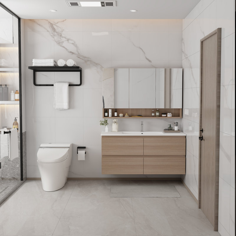 Mahkel 48" W x 18" D x 22" H Single Bathroom Vaity with Ceramic Top Wall Mounted Vanity with Sink
