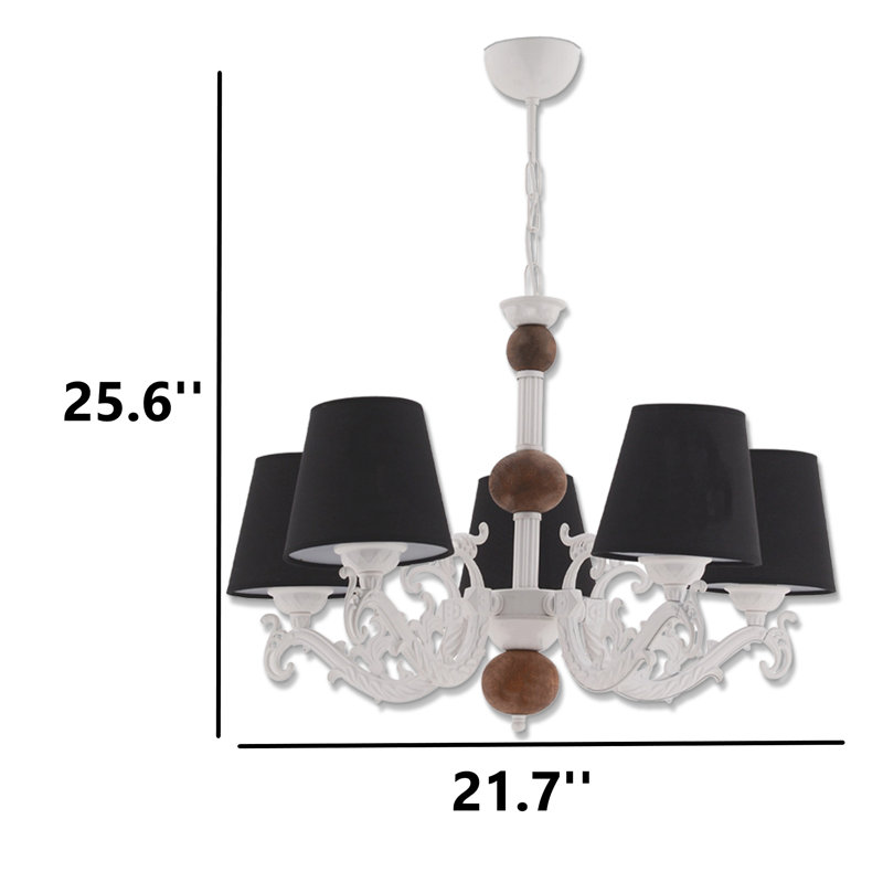 Lustre classique / traditionnel 5 lumières, Noir, Blanc / Brun