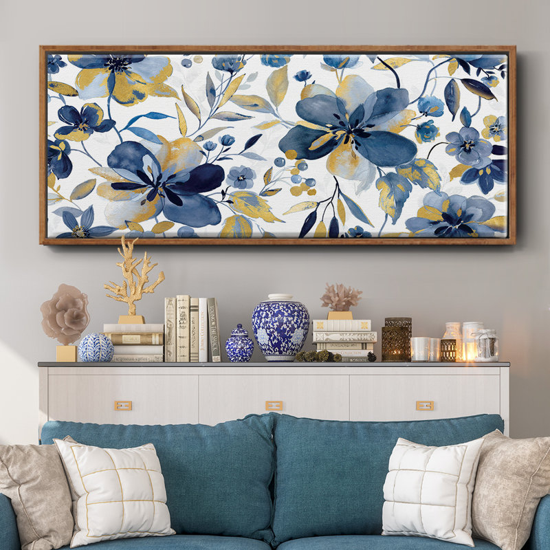 Golden Indigo- Framed Canvas, 24" H x 60" W