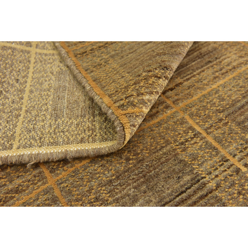 Tapis en laine brun/beige 5 pi x 6 pi 4 po noué la main one-of-kind Didcot