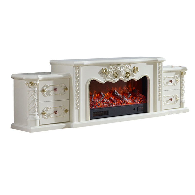 European-style solid wood carved and gilded fireplace, White