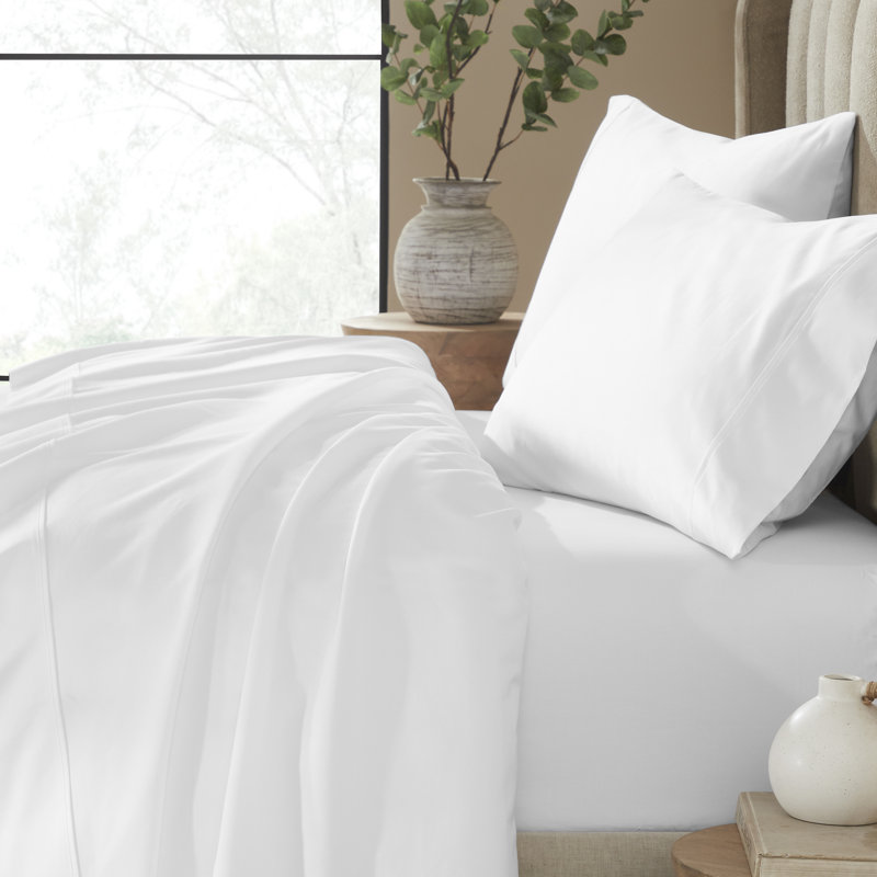 Ensemble de draps en coton uni 700 fils Pavo, Ensemble de draps 4 pièces California, Blanc, Fits up to 15"