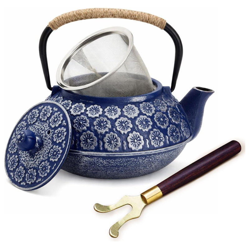 Coffre-fort de théière en fonte bleue 34 oz avec infuseur