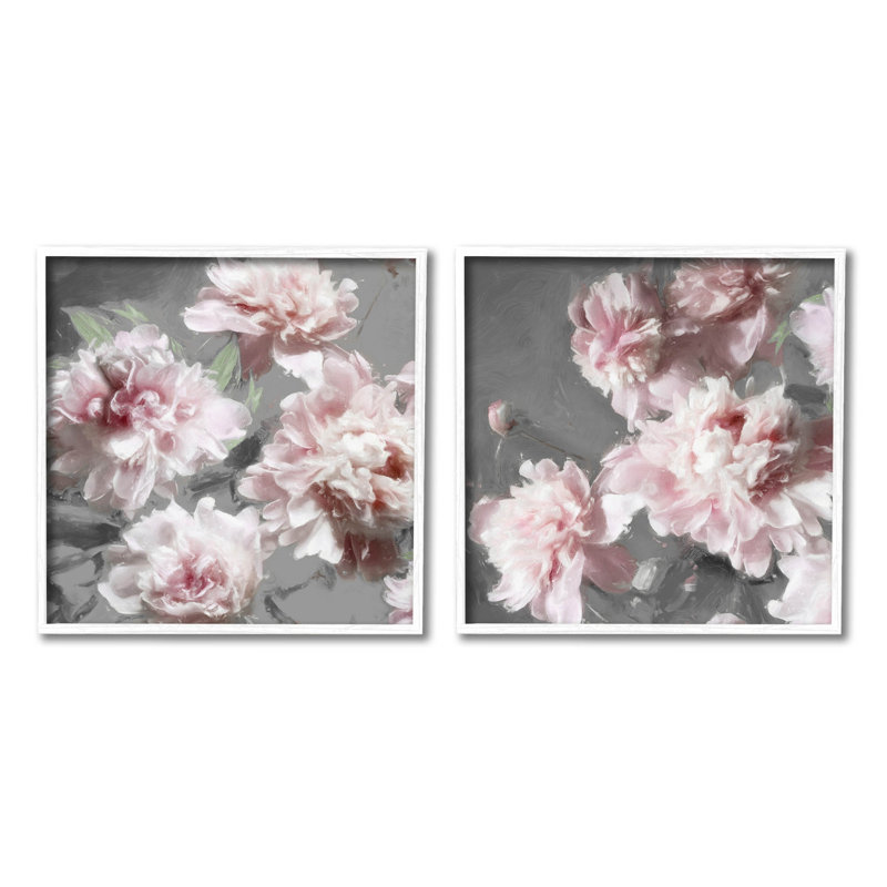 Blooming Peony Petals Pink Nature, ensemble de 2 estampes numériques encadrées par Shawna Sullivan