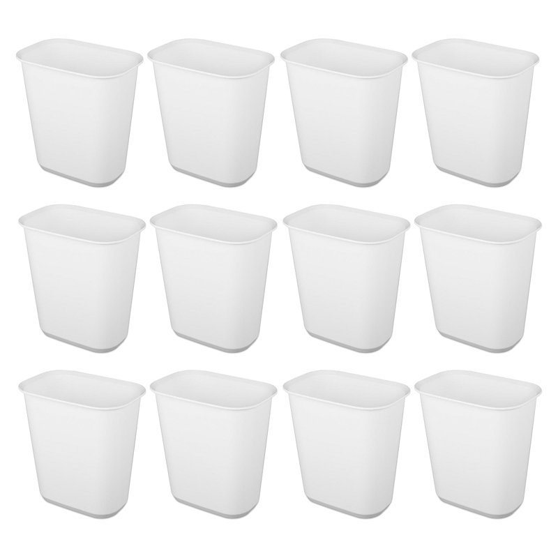 Sterilite Rectangular Wastebasket 5.5 Gallon Open Top Trash Bin, 12 Pack, White
