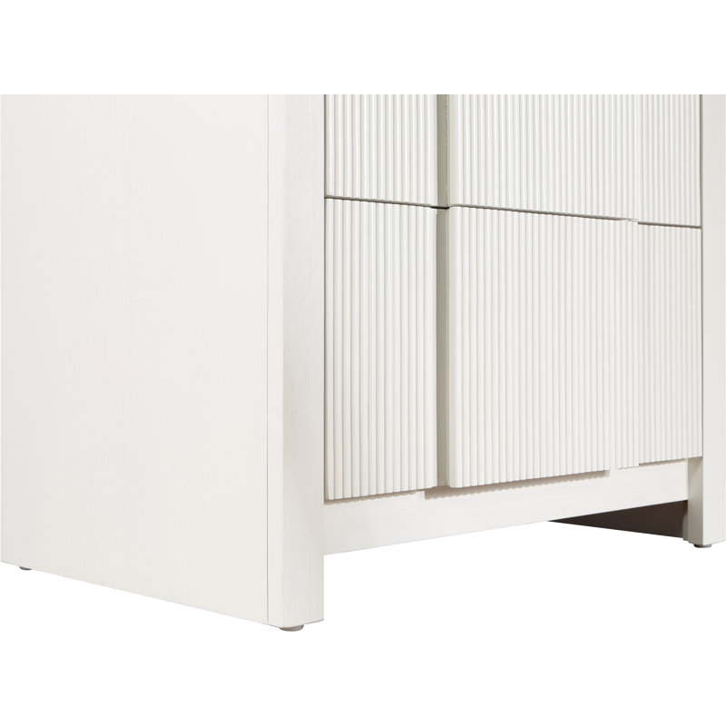 Table de chevet en bois massif Ishana, Crème