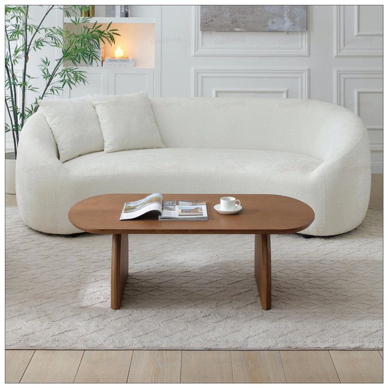 Table basse ovale avec placage en bois massif, design Mid-Century moderne pour petits espaces, facile à assembler et à utiliser multifonctionnellement