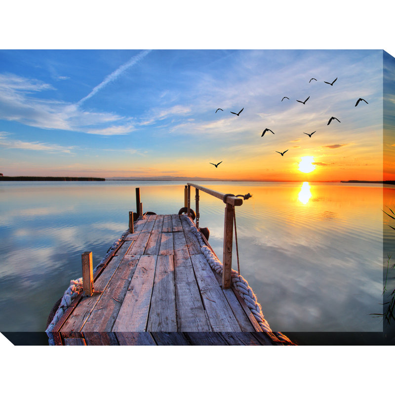 Sunset Fishing Dock Outdoor Canvas Art Print