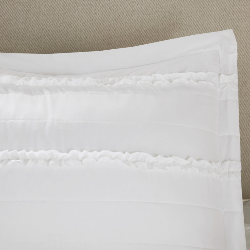 Ensemble de courtepointe réversible à volants avec bordures 4 pièces - Coussin décoratif blanc glamour