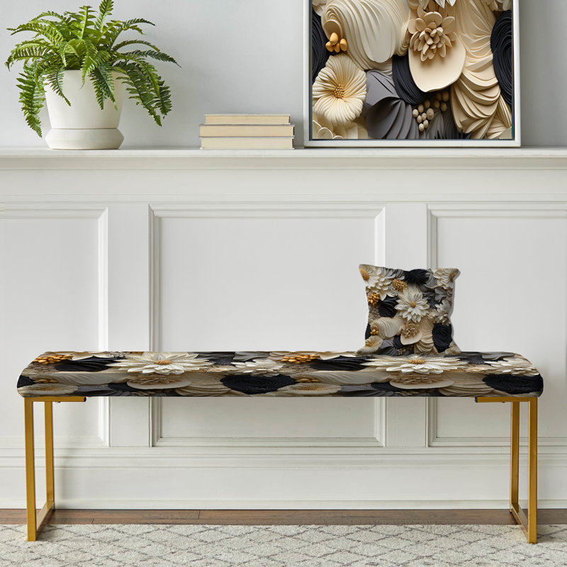 Banc beige et noir avec motif de dahlia beige et noir
