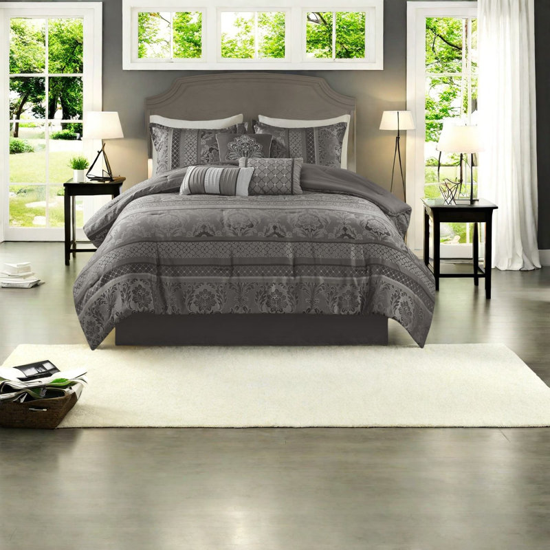 Luxueux ensembles de literie gris, jacquard en polyester, design moderne pour la maison