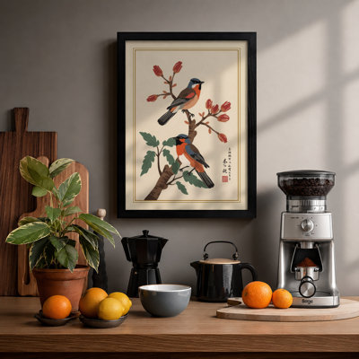 Birds on Blooming Branch Japandi - Framed Print