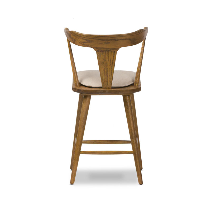 Garth Solid Wood Bar Stool, Bar Stool (29.94" Seat Height), Sandy Oak, Antwerp Natural/Linen Blend
