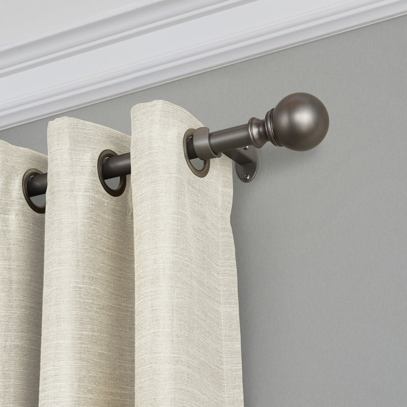 Antique Pewter Adjustable Curtain Rod with Globe Finials, 28"-48"