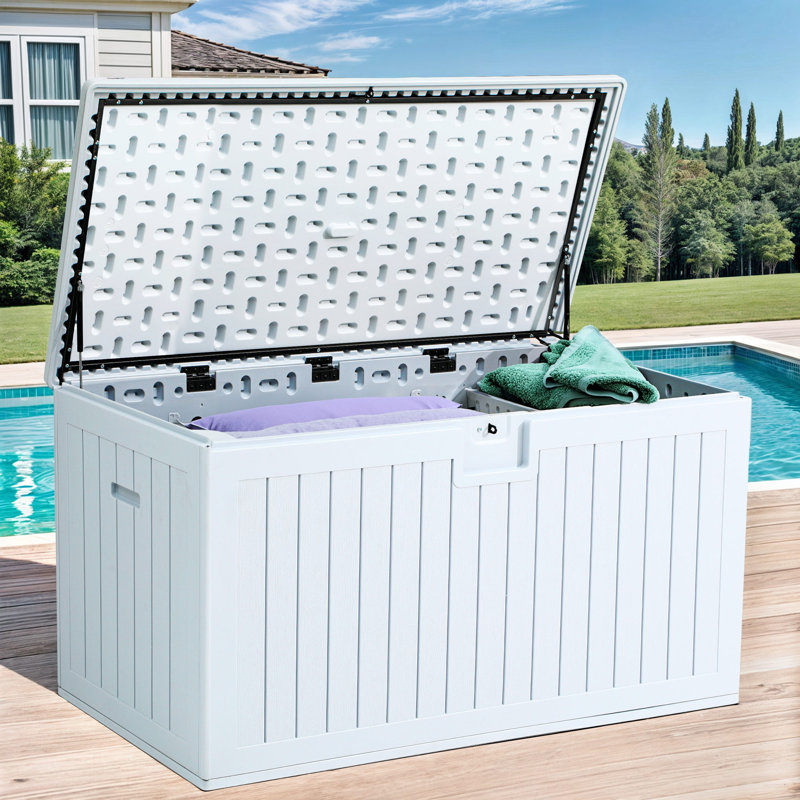 Edrosie Inc 54.3'' W 150 Gallons Water Resistant Resin Lockable Deck Box, White
