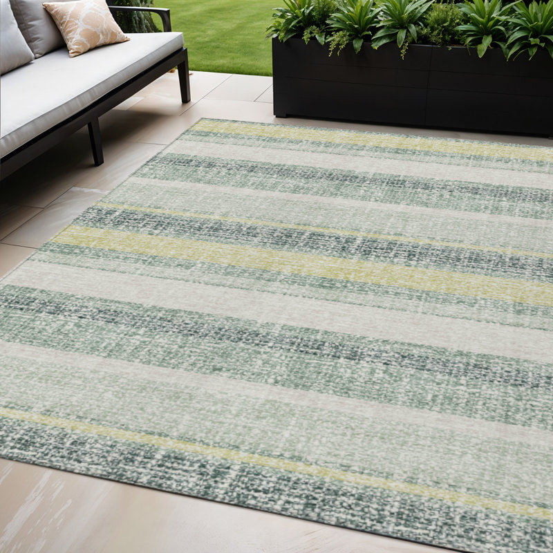 Tapis extérieur lavable rayé turquoise et vert lime 5 pi x 8 pi, Rectangle 5 pi x 8 pi