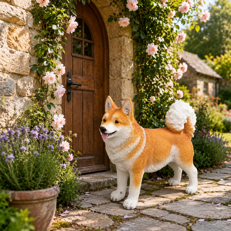 Statue de jardin Corgi en résine de 30 cm (11,81 po), chien debout peint à la main, décoration extérieure