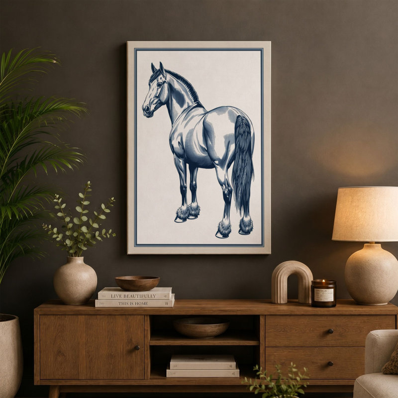 Classical Horse Study Japandi - Wrapped Canvas, 30x20 - 76.2 x 50.8 cm, Terracotta Border