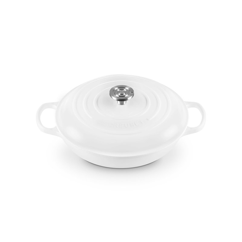 Le Creuset Enameled Cast Iron Signature Braiser 5Qt. - White, Crucible Ss Knob, 3.5 quarts