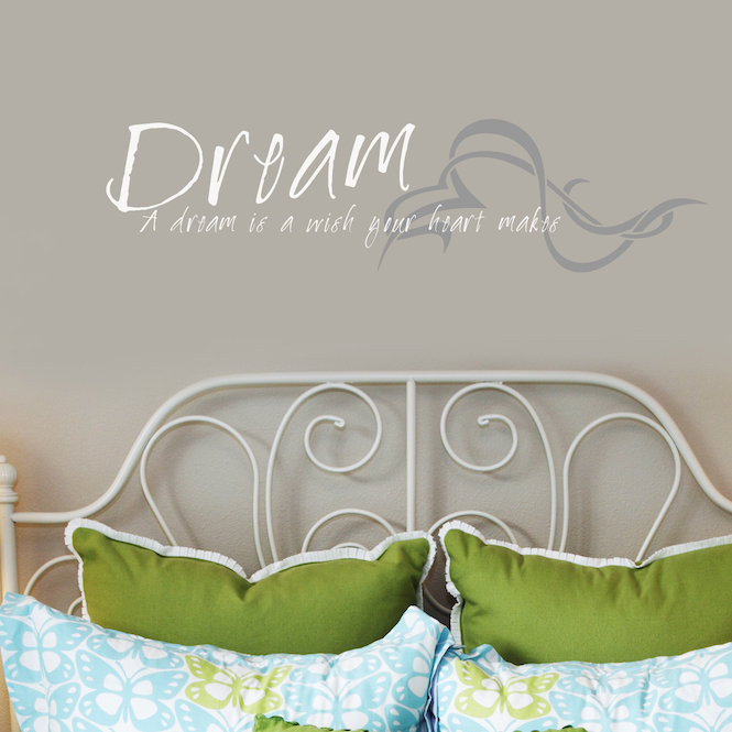 Adhésif décoratif « A dream is a wish your heart makes », H 8 po x l 30 po x P 0,01 po, Blanc