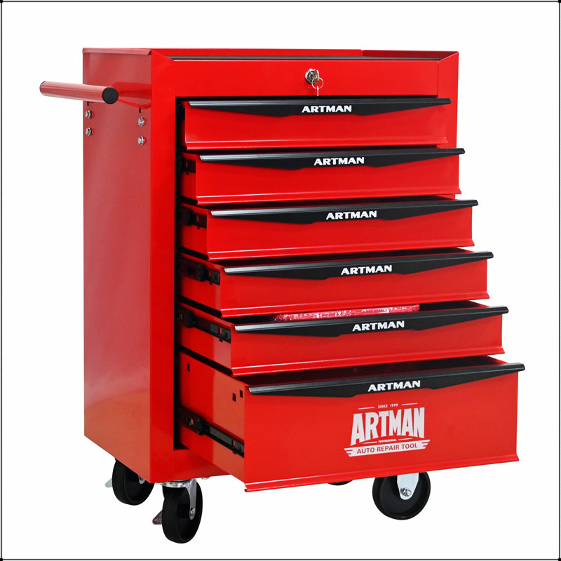 Coffre à outils roulant en métal avec 6 tiroirs, glissières à roulement à billes et sécurité verrouillable pour une organisation et un rangement efficaces des outils